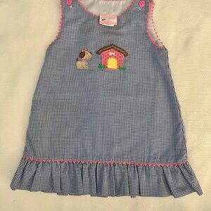 Petit Bebe 12 mos Blue Gingham Toddler Dress with Dog House Applique